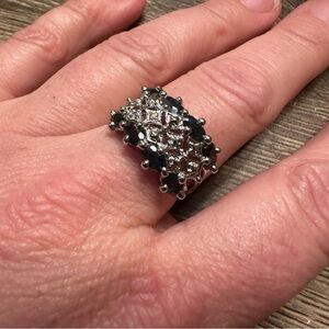 8 Stone Blue Sapphire Ring 2.78 Ttl Ct Wt Marquise Faceted Sterling Silver